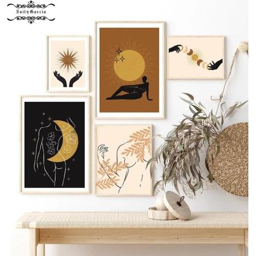 Line Art Nordic Poster Abstract Canvas Painting Sun Wall Art Print Moon Modern Picture for Living Room On The Wall Home Decor