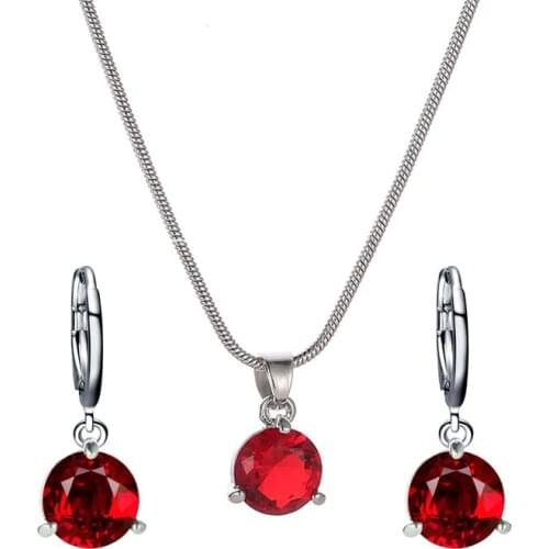 New Hot Selling Fashion Temperament Jewelry Necklace Earrings Two Piece Set Round Multicolor Zircon Pendant Set