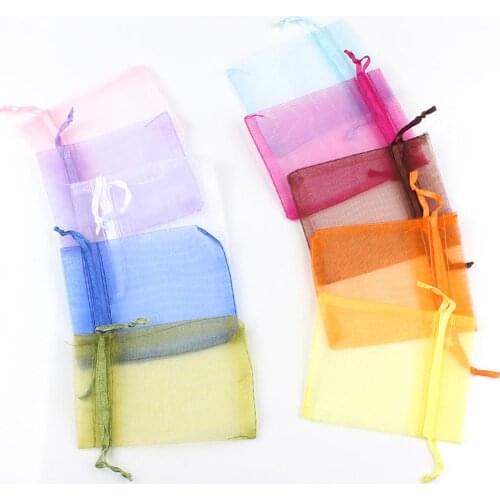 50pcs/lot 5x7cm 7x9cm 9x12cm 10x15cm Drawstring Organza Bags Jewelry Packaging Bags Candy Wedding Bags Wholesale Gifts Pouches