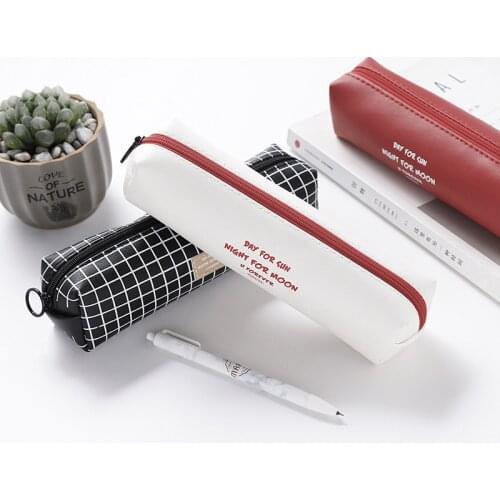 Cute Student High Capacity Pencil Case Kawaii Geometric Pencil Bags PU Octagonal Pen Bags School Supplies Korean Stationery Gift