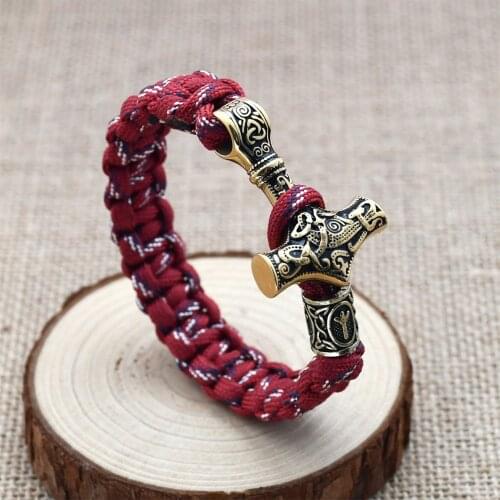Viking Braided Bracelet Stainless Steel Ancient Gold Thors Hammer Bracelet for Men and Women Scandinavian Rune Amulet Jewelry