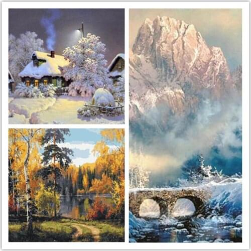 Frame Painting By Numbers Kits forest snow Landscape Drawing Coloring By Numbers Acrylic Paint For Home Decor