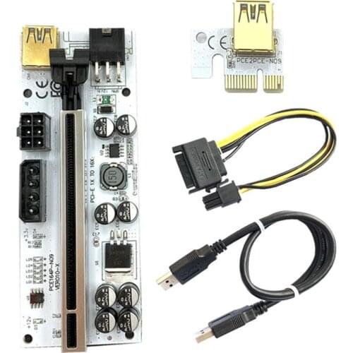 Riser 010 PCI-E Riser Card VER010 PCI Express PCIE 1X to 16X Extender cabo 0.6M USB 3.0 Cable SATA to 6Pin Power for Video Card