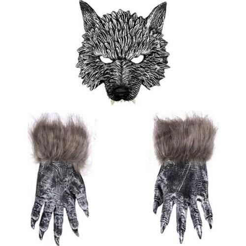 Halloween Venice Carving Retro Rome Wolf Head Masquerade Masks Terrorist Scary Cosplay Venetian Carnival Wolfclaw Gloves Mask