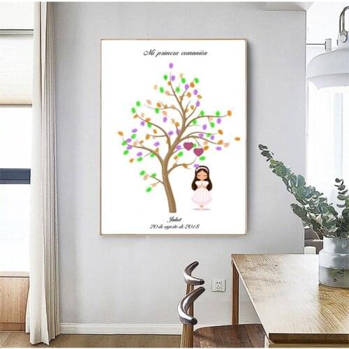 Romantic Tree Fingerprint Guestbook Custom Name Date DIY Crafts Kids First Holy Communion Souvenir Decoration