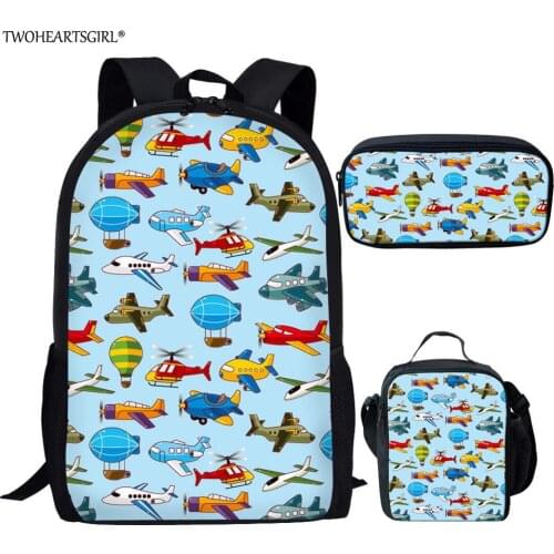 Twoheartsgirl Cartoon Car Plane Print School Bags Sets for Boys Cool Children Kids Schoolbag Middle Student Bookbags Mochila