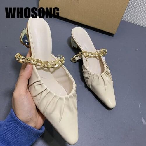 Summer Women Slippers Woman Chain Thin Heels Girls Beach Slides Ladies Outside Shoes Female Fashion Brand Mules Zapatos De Mujer