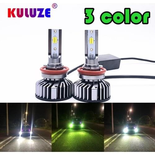 KULUZE 3color Green lemon LED 9005 9006 9012 Headlight for Car H7 H11 H8 H9 H16 H27 Super bright Fog Lights