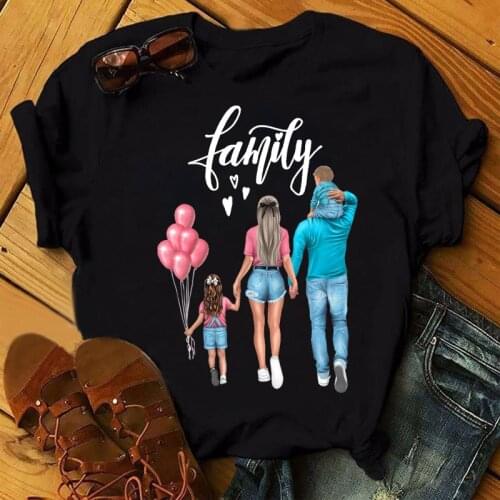 Family pattern top womens casual top T-shirt womens summer top short-sleeved tee womens T-shirt