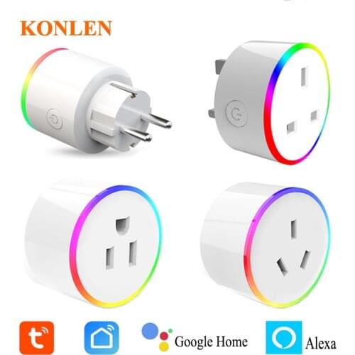 Tuya Smart Life WIFI Socket Power Plug EU US AU UK RGB Scene Switch Light Remote Controller Compatible Google Home Alexa Ifttt