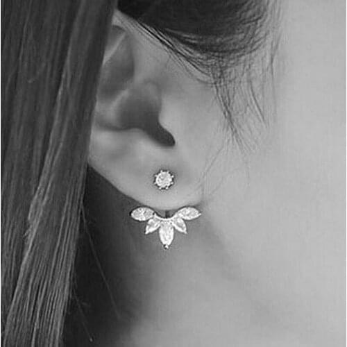 Xuben Korean Gold / Silver Plated Leave Crystal Stud Earrings Fashion Statement Jewelry Earrings for women jewelry gift party