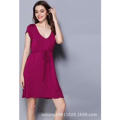 2017 Women Sexy Sleepshirt Nightgown Solid Sleep Shirt Short Sleeve Round Neck Shirt Summer SleepWear NightWear Free Shipping