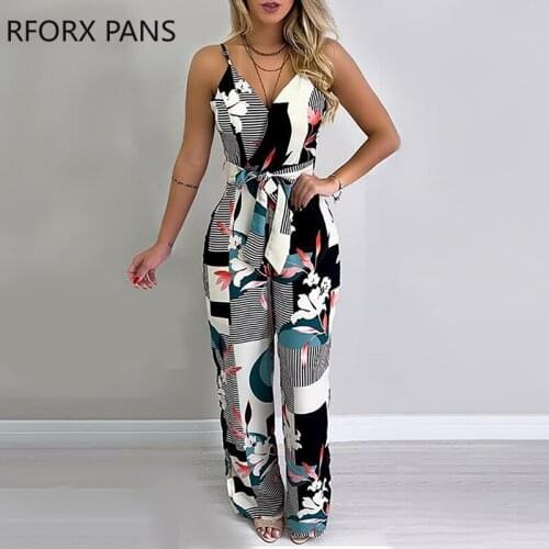 Spaghetti Strap Mixed Print Jumpsuit Casual Look for Women 2019