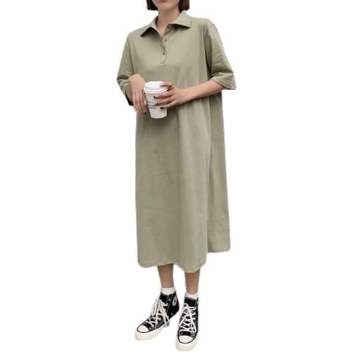 NYFS Summer dress 2021New Vintage Loose Solid Cotton Woman Dress Vestidos Robe Long Dresses