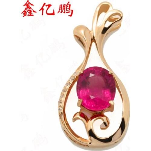 18 k gold inlaid natural tourmaline pendant female