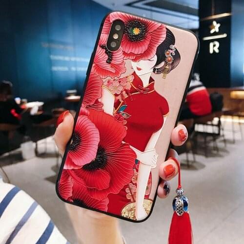 3D Embossed Rose Beauty Tassel Phone Case for iPhone 11 12 Pro Max XS MAX XR Soft Back Cover for iPhone X 8 7 6S 6 Plus Coque