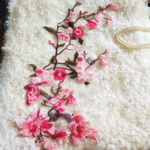 63x27cm 3D Embroidered Patch Brand Lace Applique Embroidery Flower Patches For Clothing Sewing Accessories Supplies AC0326