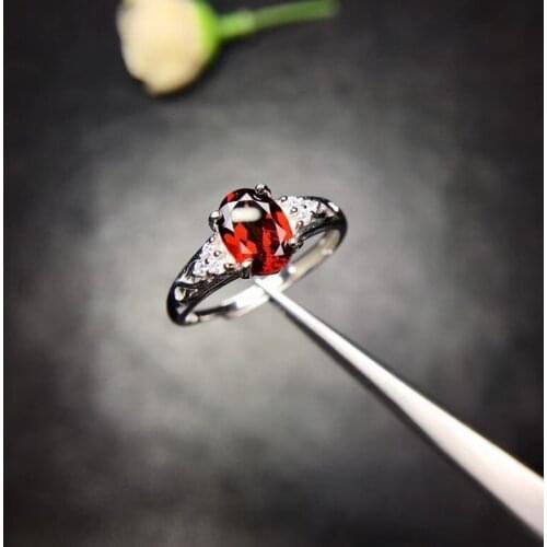 Almei Natural Garnet Ring, 925 Sterling Silver, Size 4-13, 5*6mm Certified Oval Shape Red Gemstone Wedding Jewelry for Women