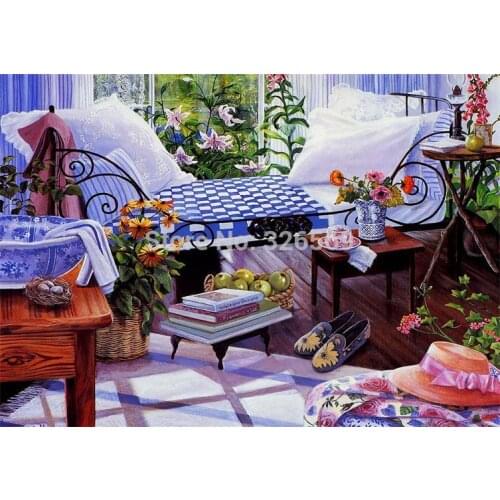 Free shipping Bed by window reproduction painting impression scenery artwork printed oil painting WK-- (398)