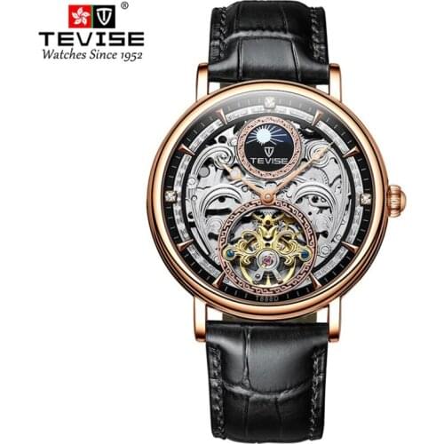 Moon Phase Men Watches Automatic Mechanical Men Tourbillon Sport Clock Casual Business Leather Wristwatch Top Luxury Brand