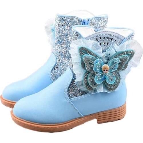 Disney children girl cartoon frozen princess thick warm non-slip soft sole casual shoes cotton shoes short boots cotton boots