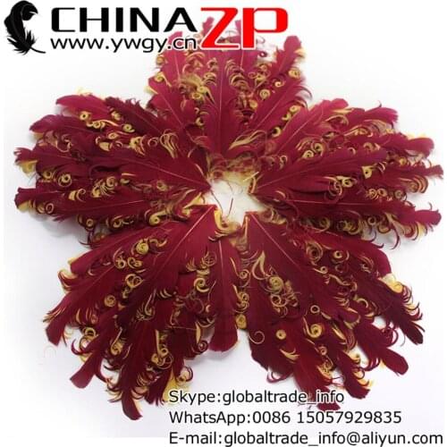CHINAZP Factory Top Quality Dyed Burgundy and Gold Curly Nagorie Goose Feather Pad for Headbands