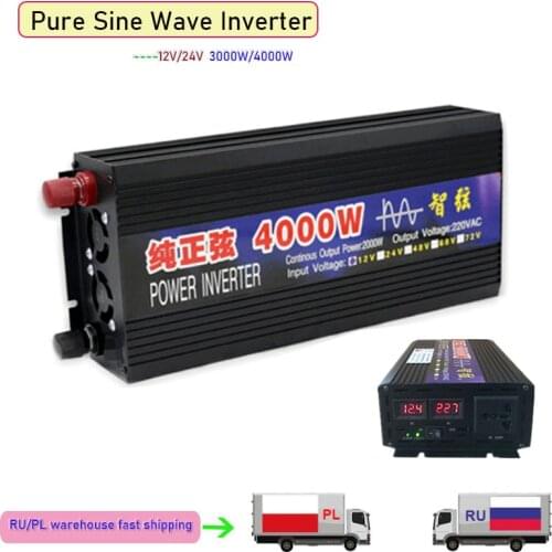 Pure Sine Wave Inverter Power 3000w 4000w DC 12v 24v to AC 220v Car Inverter Converte WITH LED Display frequency converter