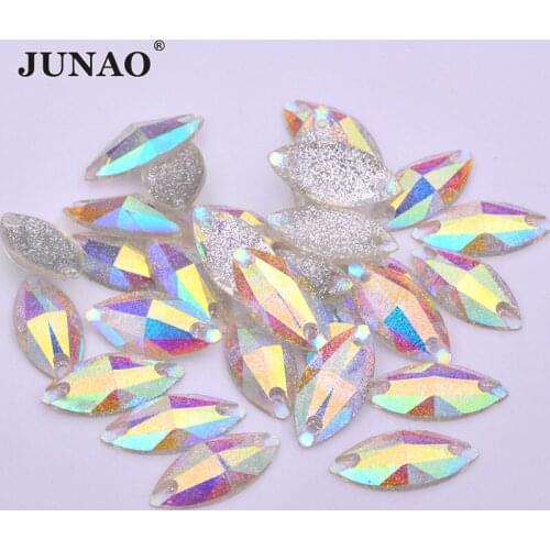 JUNAO 100pcs 11*24mm Crystal AB Sew On Rhinestones Flat Back Acrylic Gems Horse Eye Strass Applique Sewing DIY Crystal Stones