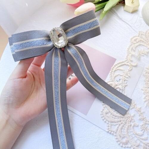 Korean Fabric Bow Tie Brooch Pin Crystal Bowknot Shirt Collar Neck Tie Wedding Party Fashion Jewelry Gifts for Women Accessories