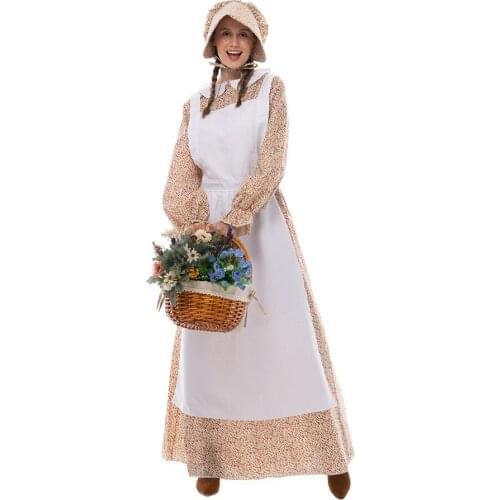 Cosplay Costumes for Women Fashion Country Style New Slim Long Sleeve Floral Print Maxi Dress Halloween Parent-Child Clothes