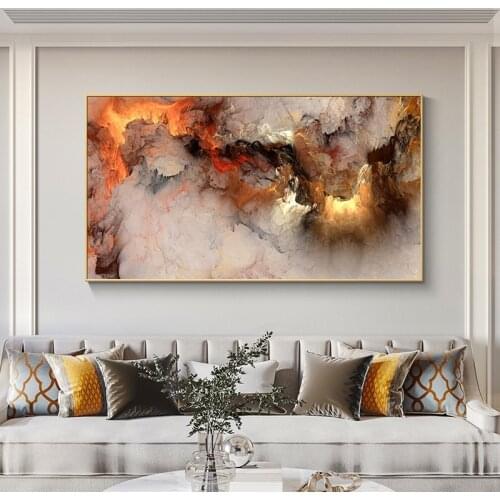 Thunder Lightning Cloud Canvas Painting Nordic Poster Modern Art Orange White Smoke Abstract Wall Pictures for Living Room Mural
