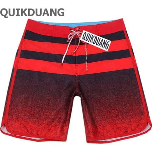 QUIKDUANG Mens Boardshorts Elastane Spandex Beachshorts Quick-dry Fashion Striped Board Shorts Bermudas Shorts Casual Shorts NEW