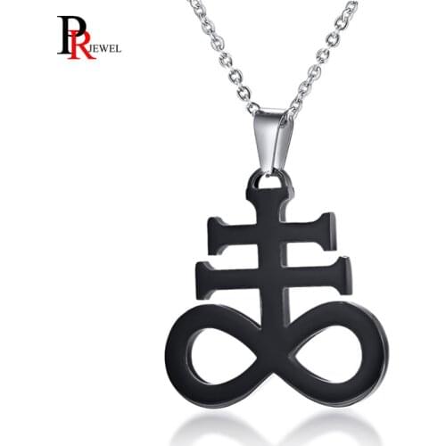 Leviathan Cross Sulphur Pendant Necklace for Men Stainless Steel Church of Satan Satanic Inverted Crucifix Male Jewelry