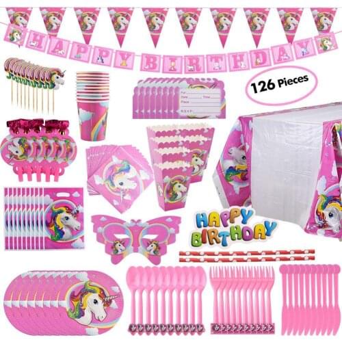 Unicorn Decoration Birthday Party Decor Kids Unicorn Disposable Tableware Set Baby Shower Girl Birthday Balloons Party Supplies