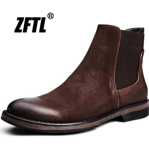 ZFTL NEW mens Chelsea boots mens Genuine Leather ankle boots mens British style Retro shoes mens casual martins boots 166