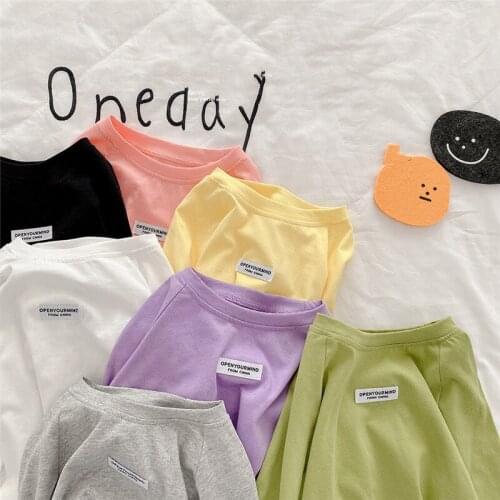 Korean style girls solid color base Tops long sleev all-match cotton Tees