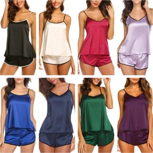 Sexy Women Pajama Set Sleeveless Top and Shorts Set Fashion Sleepwear for Women Ladies