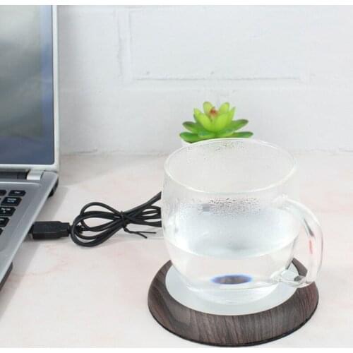 Wood Grain Cup Warmer Heat Beverage Mug Mat USB Keep Drink Warm Heater Mugs Coaster Autumn Winter Portable Desktop Home Kitchen