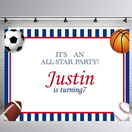 All star sports theme birthday backdrop custom red blue stripes background photography candy table banner studio props B-401