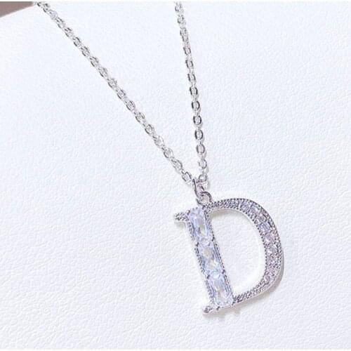Showfay Zircon Necklace English Letter D Pendant Korean Chain Pendant Female Temperament All-Match Rose Gold Jewelry