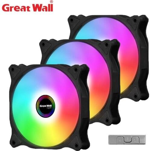 Great Wall 3 fans with Control PC Case ARGB 5V 3pin Aura Sync Cooling Fan Mute 4pin Hub Computer Case RGB Fan Cooling CPU Cooler