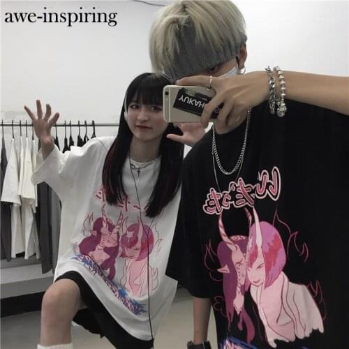 Summer Tops Female Korean Women Harajuku BF Style Printing Loose Short Sleeve T-Shirt Plus Size Cartoon Oversize Couple Tees