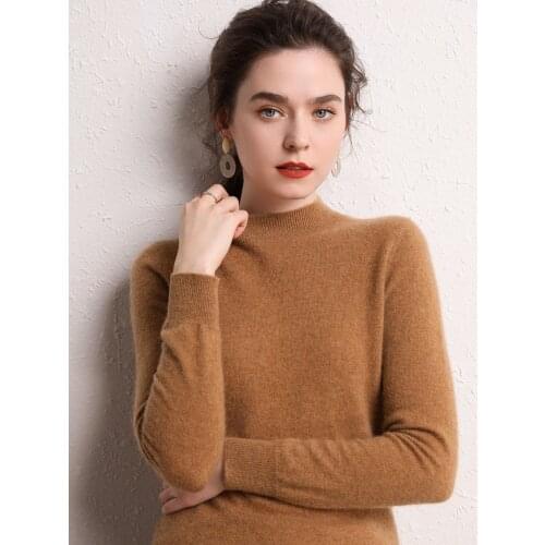 Half Turtleneck Women 100% Genuine Wool Sweaters for Women Korean Womens Sweater New 2020 Pullover Women Sweter Damski Zjt817