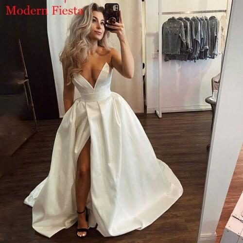 New Arrival платье Satin Sexy V-neck Strapless Wedding Dresses Vestidos De Novia Robe De Soirée De Mariage Wedding Gown MF0068
