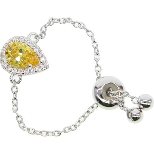 Silver color tear drop pear shape CZ adjust delicate chain fashion women girl adjust dainty minimal cz ring