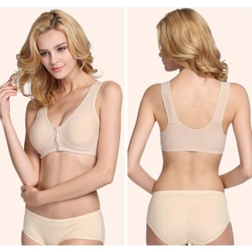 Mom underwear middle-aged bra without rims vest-style thin section front buckle cotton summer comfortable bra breathable C3-5