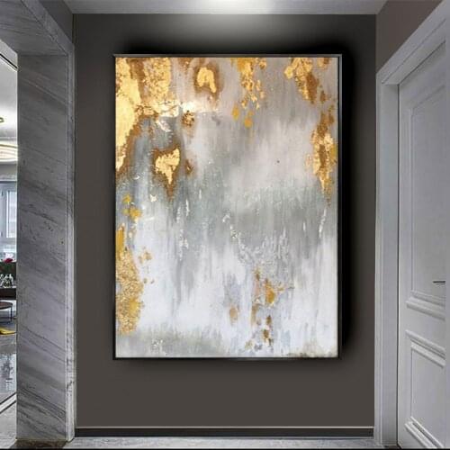 100% Handmade Gold And White Quicksand Abstract Canvas Painting Modern Home Decor Wall Art Oil Painting For Living Room Bedroom