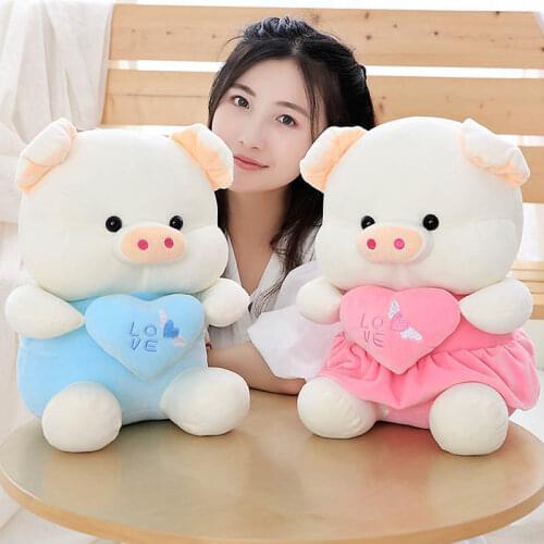 2018 35cm Embrace a heart Pink Blue Pig Plush Doll in dress Stuffed Toy Soft Lovely Birthday Gift for children