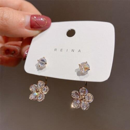 2020 Korean New Design Fashion Jewelry Hook Zircon Flower Earrings Elegant Womens Daily Wild Earrings
