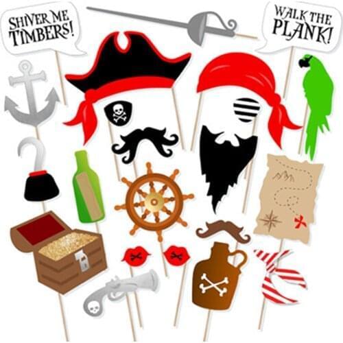 22pcs/set Nautical Party Decorations DIY Pirate Mask Photo Booth Props Happy Birthday Wedding Photobooth Props Party Supplies
